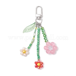 3 pendentif décoratif en forme de fleur en perles de verre et œil de chat&nbsp;HJEW-TA00383