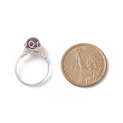 Anello da dito con perline intrecciate in pietra naturale&nbsp;RJEW-TA00066
