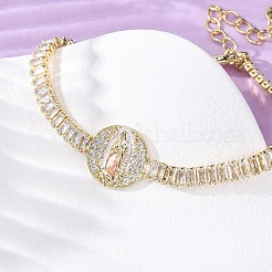 Braccialetti da donna con catena a maglie rettangolari in ottone con micro pavé di zirconi trasparenti&nbsp;BJEW-U044-01A-G