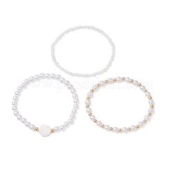 3 Stück 3 Stile ABS-Kunststoff-Imitationsperlen und Muschelperlen Stretch-Armbänder für Frauen&nbsp;BJEW-JB11797