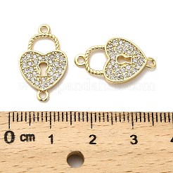 Messing Micro Pave klare Zirkonia Herz Schloss Verbinder Charms&nbsp;KK-M324-14G