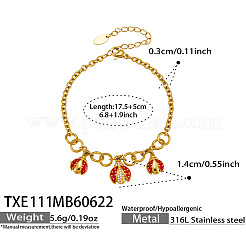 Braccialetti da donna in acciaio inossidabile 304 con ciondolo a forma di coccinella e zirconi cubici trasparenti micro pavé.&nbsp;WG77B69-02