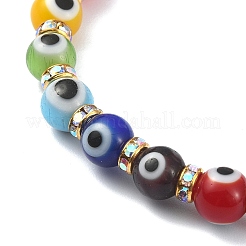 Pierre de lave naturelle et lampwork mauvais œil bracelet extensible perlé rond&nbsp;BJEW-JB09376