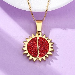 Collane con ciondolo apribile a forma di sole in argilla polimerica in acciaio inossidabile 304 con strass per donna&nbsp;NJEW-Z065-10G-02