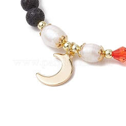 3 pulsera elástica de cuentas de roca de lava natural de 3 colores&nbsp;BJEW-JB11595