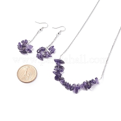 Conjunto de joyas con cuentas de chips de amatista natural&nbsp;SJEW-JS01231-03