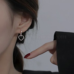 Boucles d'oreilles pendantes en forme de cœur creux argenté s925&nbsp;FJ4331-2