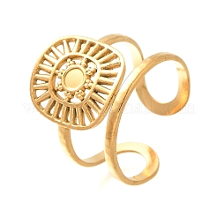 Bagues de manchette ouvertes carrées en acier inoxydable 304 avec soleil pour femmes&nbsp;RJEW-M046-01G