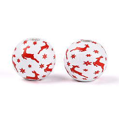 Perles de bois schima peintes à la bombe de Noël&nbsp;WOOD-T032-35I