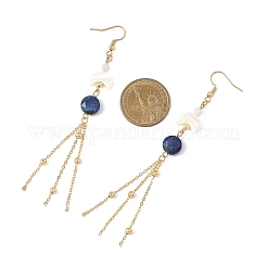 Orecchini pendenti rotondi in lapislazzuli naturale con luna&nbsp;EJEW-JE06813-01