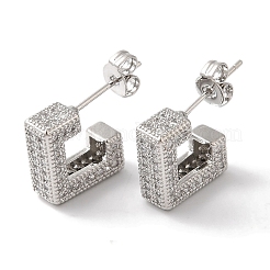 Pendientes de circonita cúbica transparente con micropavé de latón con diseño de caja cuadrada para mujer&nbsp;EJEW-A110-07P