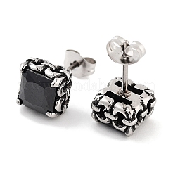 Orecchini a bottone quadrati in acciaio chirurgico 316 con pavé di zirconi cubici per donna e uomo&nbsp;EJEW-Z050-06A-AS