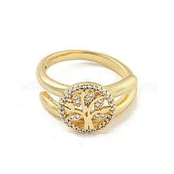 Micro pavé di zirconi cubici trasparenti rotondi in ottone placcato a cremagliera con anelli per le dita dell'albero della vita da donna&nbsp;RJEW-Z039-02G-1