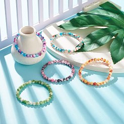 Bracelet extensible de perles rondes en jade blanc naturel&nbsp;BJEW-JB07968