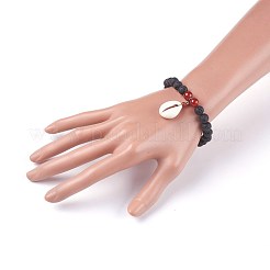 Bracciali elasticizzati in conchiglia cipria&nbsp;BJEW-JB04088-02