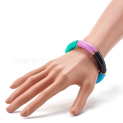 Bracciale elasticizzato con perline acriliche a tubo curvo grosso per donna ragazza&nbsp;BJEW-JB06684-04