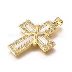 Pendenti conchiglia in ottone con micro pavè di zirconi&nbsp;KK-D328-26G-B