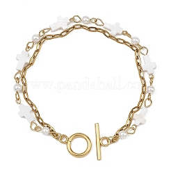 Doppellagige Armbänder für Damen: Gekreuzte Gliederkette aus Naturmuschel und Büroklammerkette aus Edelstahl 304 – für Damen&nbsp;BJEW-JB13962