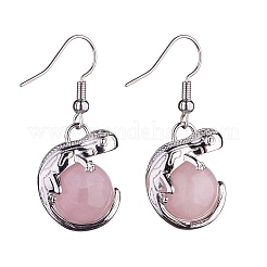 Orecchini pendenti camaleonte in quarzo rosa naturale con strass di cristallo&nbsp;EJEW-A092-10P-18