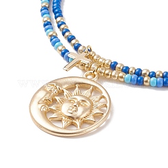 Juego de collares con colgantes de luna y sol de acero inoxidable de 2 estilos 2 Uds.&nbsp;NJEW-JN03938