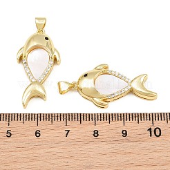 Pendentifs en laiton sertis de micro-pavés de zircone cubique noire et de coquillage blanc&nbsp;CU-CBA9482-02G-07