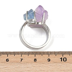 Bagues manchettes ouvertes en pépites d'améthyste naturelle et d'aigue-marine&nbsp;RJEW-K286-12P-02