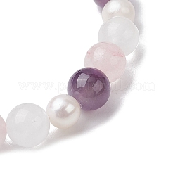 Bracelets extensibles en perles rondes naturelles de quartz rose&nbsp;BJEW-JB11041-03