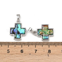 Pendentifs en coquille de paua naturelle en laiton plaqué en rack&nbsp;KK-U025-03P-02-1