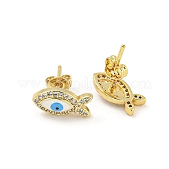 Pez con mal de ojo aretes de latón chapado en oro real de 18k&nbsp;EJEW-L269-104G-01