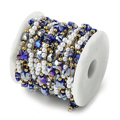Cadenas de eslabones de vidrio con forma de mariposa y perlas de plástico ABS y acero inoxidable 304 con revestimiento iónico (IP) de 10 m&nbsp;CHS-G035-04G-10