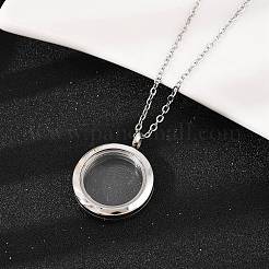 Collier pendentif médaillon rond plat visible en acier inoxydable 304 pour cendres d'animaux de compagnie&nbsp;LS-NJEW-S455-08P