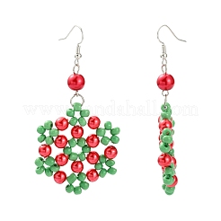 Blume Glasperlenkorne baumeln Ohrringe für Weihnachten&nbsp;EJEW-JE01615-01