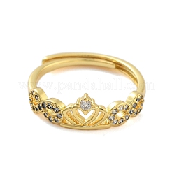 Anelli regolabili con corona in zirconi trasparenti&nbsp;RJEW-L120-017G-04
