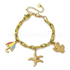 304 Edelstahlseil-Emaille-Charm-Armbänder&nbsp;BJEW-L708-10G