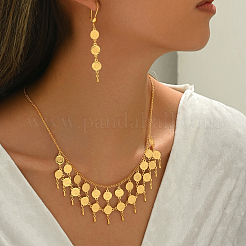 Collane vintage in ottone a doppio strato con nappe e monete d'oro e set di orecchini pendenti per donna&nbsp;TB7513