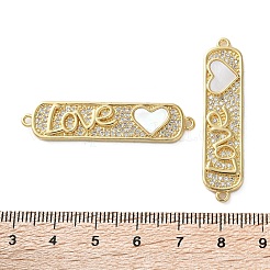 Ciondolo con connettore a forma di cuore in ottone micro pavé di zirconi cubici trasparenti e rettangolo con ciondolo a forma di cuore&nbsp;KK-U070-10G
