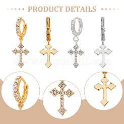 2 paio di orecchini pendenti a forma di croce in ottone bicolore con strass&nbsp;EJEW-AN0004-64