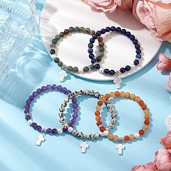 5 Stück Stretch-Armband-Set mit runden Perlen und 6 mm Edelsteinen&nbsp;BJEW-JB10947