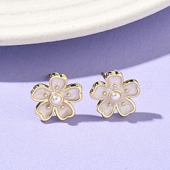Orecchini a bottone con perle in ottone e plastica ABS a forma di fiore&nbsp;EJEW-P336-07G