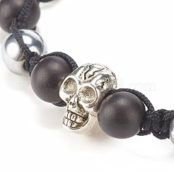 2 pz 2 braccialetti di perline intrecciate in pietra lavica naturale ed ematite sintetica e turchese (tinto) con teschio e corona in lega&nbsp;BJEW-JB08111