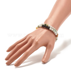 2 pièces 2 style jadéite naturelle et roche de lave ensemble de bracelets extensibles perlés ronds&nbsp;BJEW-JB07572
