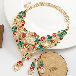 Ensemble collier et boucles d'oreilles pendantes en alliage strass avec pendentif Père Noël et feuille de Noël&nbsp;WGF6AE0-02