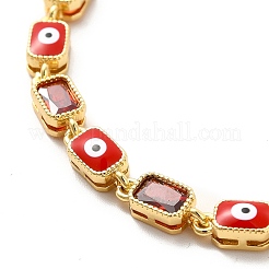 Braccialetto con catena a maglie rettangolari in smalto malocchio e zirconi cubici&nbsp;BJEW-C029-02G-10