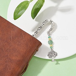 Natürliche malaysische Jade und grüne Aventurin-Perlen-Lesezeichen mit legiertem Lebensbaum&nbsp;AJEW-JK00255-01