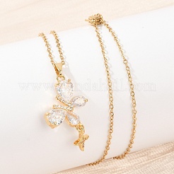 Collares colgantes de circonita cúbica transparente de latón con mariposa y estrella&nbsp;NJEW-C076-24G