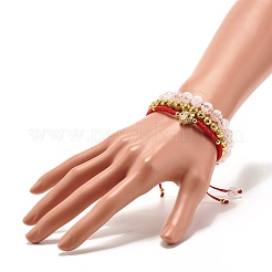 Set aus geflochtenen Perlenarmbändern aus natürlichem Knisterquarz und Lavagestein&nbsp;BJEW-JB07212-04