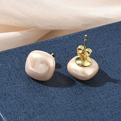 Boucles d'oreilles puces en laiton et plastique ABS imitation perle pour femmes&nbsp;PL-CBA760A-03A-G01