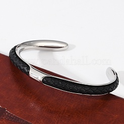 Braccialetti con polsino in cordino di pelle in microfibra di acciaio inossidabile 304&nbsp;BJEW-D304-14P-01