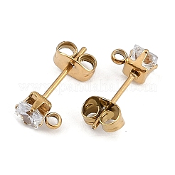 Placcatura ionica (ip) 304 acciaio inossidabile zirconia cubica orecchini a bottone&nbsp;STAS-P373-06A-04