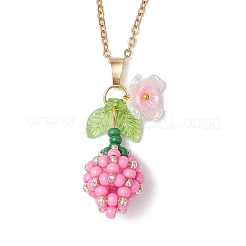 Collane con catena in acciaio inossidabile 304 con ciondolo a forma di fiore con perline di vetro e perle finte&nbsp;NJEW-MZ00115-05